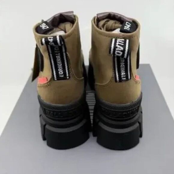 Palladium Size 6.5 Brown Canvas Chunky Lug Sole Y2K High Top Vegan Combat Boots - Picture 5 of 7